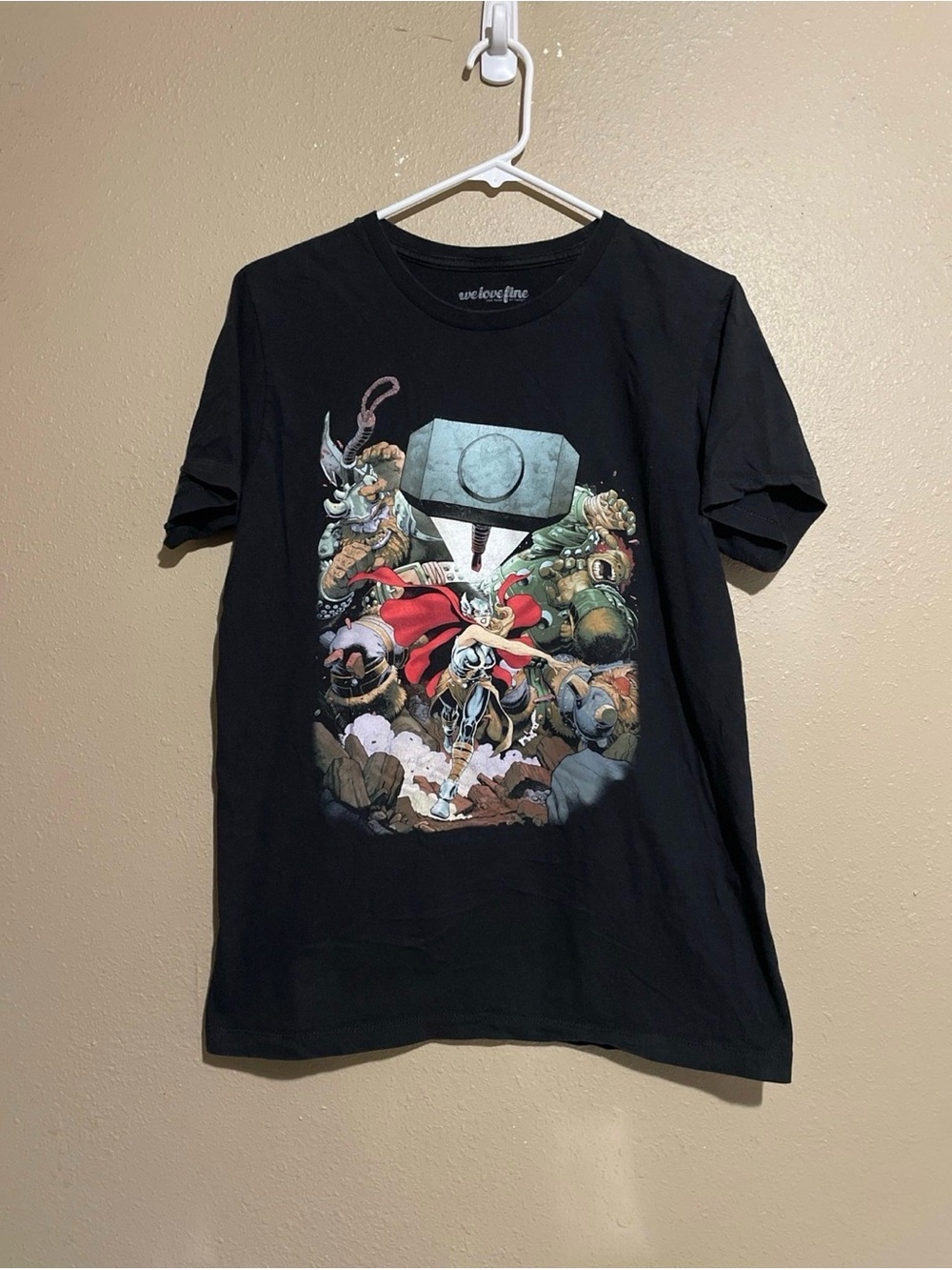 Marvel Thor Art Adams Cover Hammer Graphic Black T-Shirt Adult M